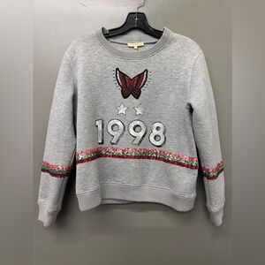 MAJE Paris Talia Gray Crew Sweatshirt Butterfly 1998 Sequin size  1 Small